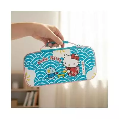 Housse de transport Nintendo Switch 2 Hello Kitty - Motif thé - Konixt - Pratique filet rangement