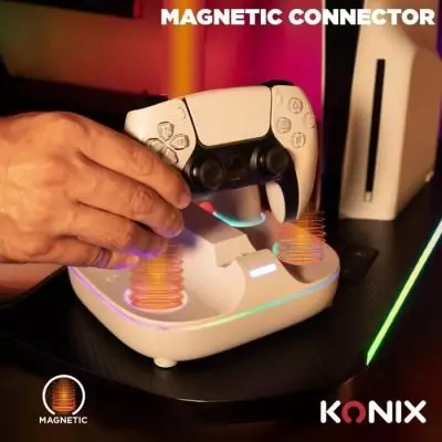 Station de recharge magnétique pour 2 manettes PS5 - Konix - Blanc