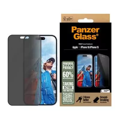 PanzerGlass ® Privacy Screen Protector iPhone 16 | 15 | Ultra-Wide Fit w. EasyAligner Protection d'écran transparent Apple 1