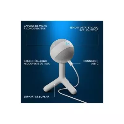 Microphone - Filaire - Logitech G - Yeti Orb - Compatible PC et MAC - Blanc
