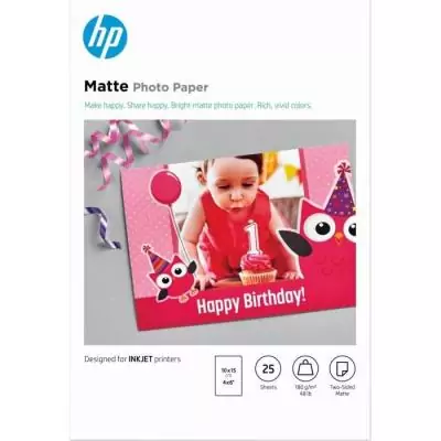 Papier photo mat HP 180 g/m2 - 10x15 cm - 25 feuilles - Qualité professionnelle