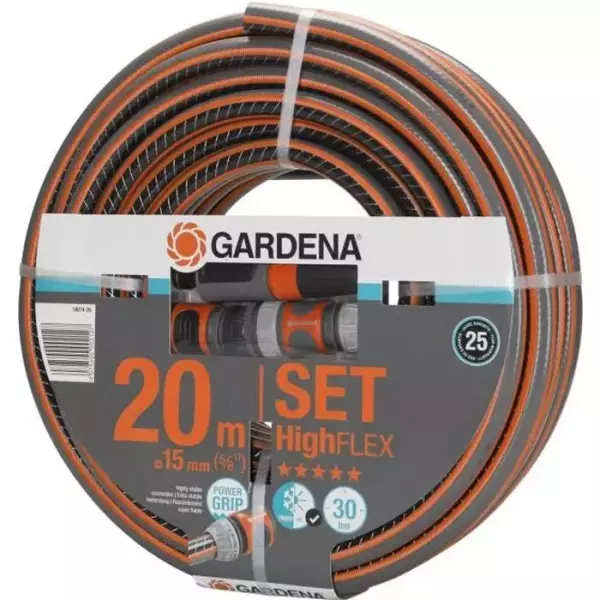 GARDENA Kit tuyau d'arrosage Comfort HighFLEX – Longueur 20m – Ø15mm – Anti noeud et indéformable – Garantie 20 ans (1
