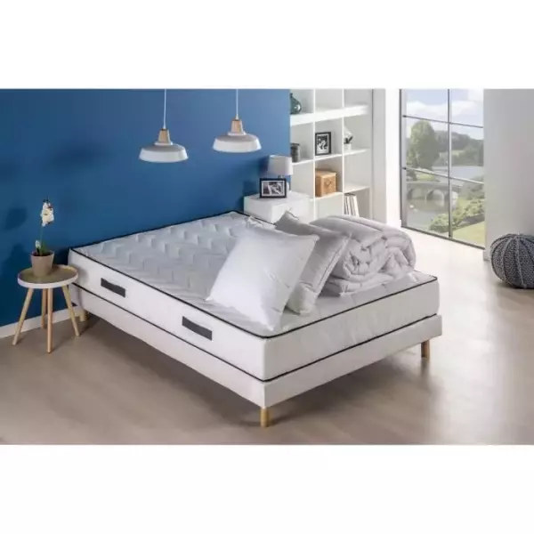 Pack Matelas 160x200cm + Sommier + couette + 2 oreillers - Ressorts ensachés - 7 zones de confort - 24 cm - Equilibré - DEKO D