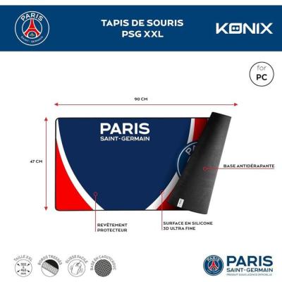 Tapis de souris gaming - KONIX - PSG - XXL 90 x 46 cm - Surface silicone 3D ultra fine - Base antidérapante en caoutchouc - Ble