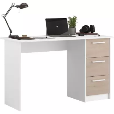 Bureau ESSENTIEL - 3 tiroirs - Décor chene et blanc - PARISOT Bureau ESSENTIEL - 3 tiroirs - Décor chene et blanc - PARISOT