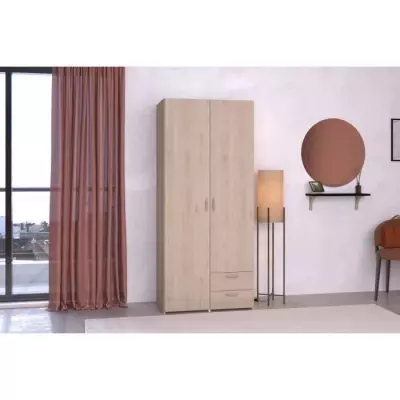Armoire VARIA - Chêne et blanc - 2 portes - 2 tiroirs