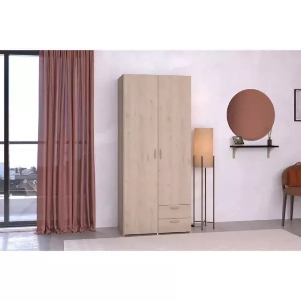 Armoire VARIA - Décor chene et blanc - 2 portes - 2 tiroirs - 80,7 x 185 x 51,3