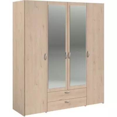Armoire VARIA - Chêne Décor - 4 Portes - 2 Tiroirs - Miroirs - Made in France