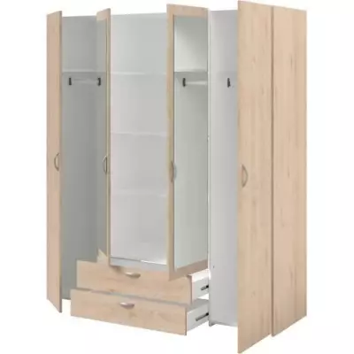 Armoire VARIA - Chêne Décor - 4 Portes - 2 Tiroirs - Miroirs - Made in France