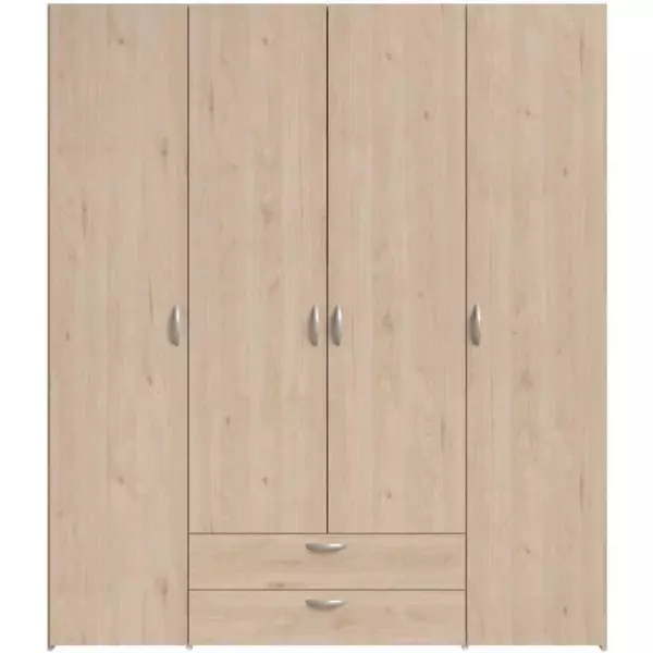 Armoire chambre VARIA - Panneaux de particules - Décor chene - 4 portes + 2 tiroirs - L 159,9 cm x P 51,3 cm x H 185 cm