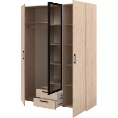 Armoire VARIA - Chene et noir - 3 portes + 2 tiroirs - L150 x H200 cm Armoire VARIA - Chene et noir - 3 portes + 2 tiroirs - L150 x H200 cm
