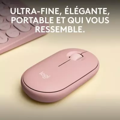 Souris sans fil Logitech Pebble Mouse 2 M350s - Rose - Compacte et élégante