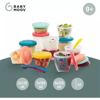 Kit BABYMOOV Babybols XXL : 12 pots de conservation + 3 cuillères • Plus responsable - Made in France Kit BABYMOOV Babybols XXL : 12 pots de conservation + 3 cuillères • Plus responsable - Made in France