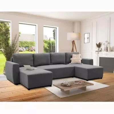 Canapé d'angle convertible PHARELL anthracite - Style panoramique - 297 cm