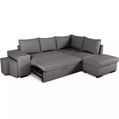 Canapé d'angle convertible réversible 4 places MITCHELL - Tissu Anthracite - Design éco-responsable