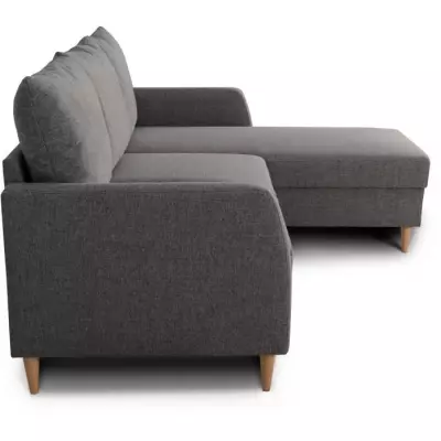 Canapé d'angle fixe 3 places CHIPY - Tissu anthracite - Design réversible