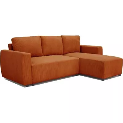 Canapé d'angle convertible 3-4 places en velours cotelé terracotta