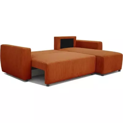 Canapé d'angle convertible 3-4 places en velours cotelé terracotta