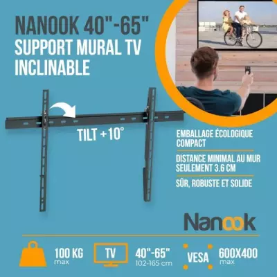 Support mural inclinable NANOOK pour TV 40-65" - Montage facile - Noir