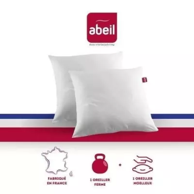 Lot de 2 oreillers DOUBLE CONFORT 100% coton 60x60cm - Fabriqué en France