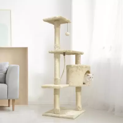 Arbre à chat PALOMA beige 40x40x114cm - 3 plateformes, 1 corde, 1 niche