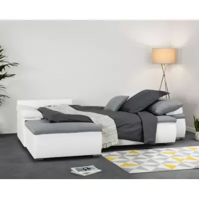 Canapé d'angle réversible convertible 3 places - Simili blanc et tissu gris - CELINA Canapé d'angle réversible convertible 3 places - Simili blanc et tissu gris - CELINA