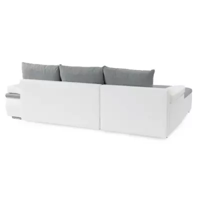 Canapé d'angle réversible convertible 3 places - Simili blanc et tissu gris - CELINA Canapé d'angle réversible convertible 3 places - Simili blanc et tissu gris - CELINA