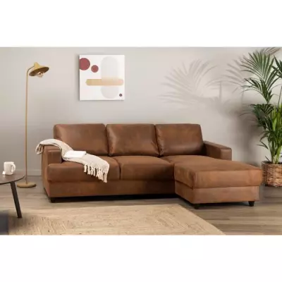 Canapé d'angle droit 4 places - Tissu marron vintage - Contemporain