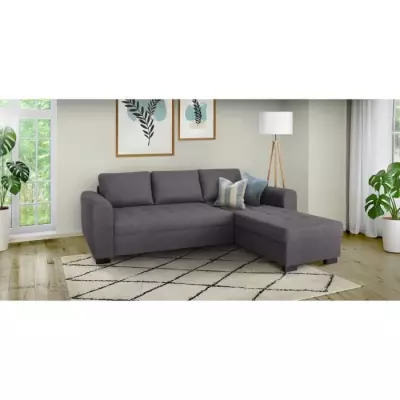 Canapé d'angle fixe 4 places en Tissu Anthracite - HAMILTON