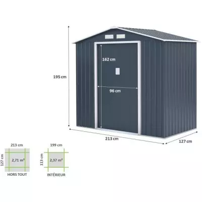Abri de jardin métal PLUTON 2,71m² - Kit ancrage inclus