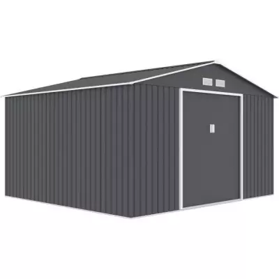 Abri de jardin JUPITER en métal 10,85m² - Gris / Kit d'ancrage inclus