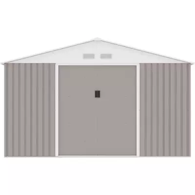 Abri de jardin métal 10,85m² - Taupe - Kit d'ancrage - 2 portes coulissantes