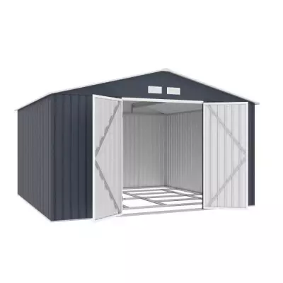 Abri de jardin en métal 10,85m2 - Gris - Kit d'ancrage inclus