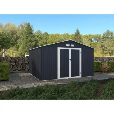 Abri de jardin en métal 10,85m2 - Gris - Kit d'ancrage inclus