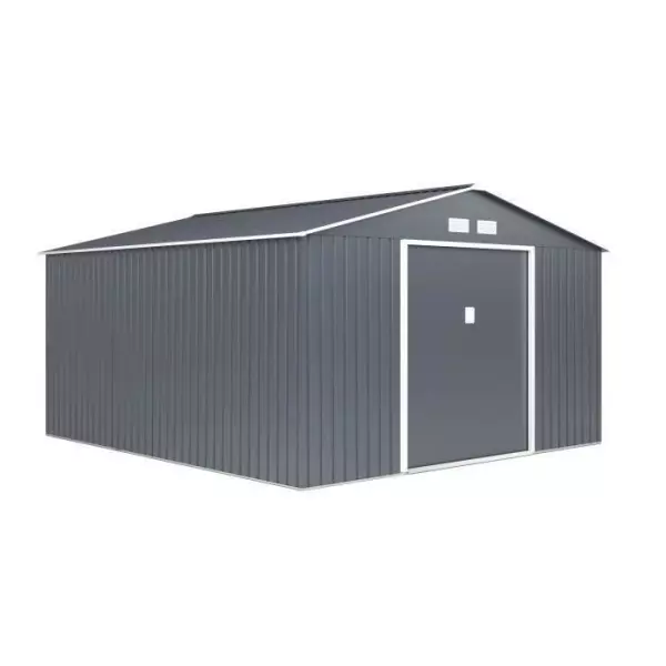 NEPTUNE Abri de jardin en métal 12,99 m² - 340 x 382 x 210 cm - Kit d'ancrage inclus, 2 portes coulissantes - Gris