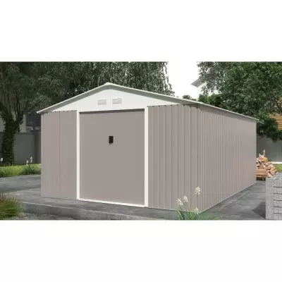 Abri de jardin métal 15,16m² - 2 portes coulissantes - Taupe Abri de jardin métal 15,16m² - 2 portes coulissantes - Taupe