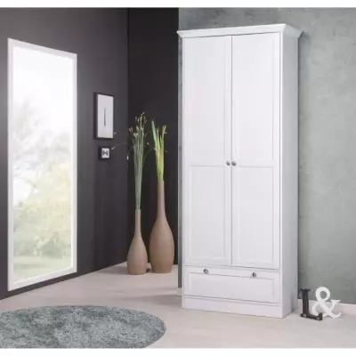 Armoire Landwood Blanc Mat - 2 Portes - 1 Tiroir - L80 x P39 x H200 cm