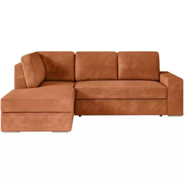 Canapé d'angle gauche 3 places convertible ADEN avec coffre en velours côtelé - Terracotta - L246 x P174 x H96cm - LOUNGITUDE
