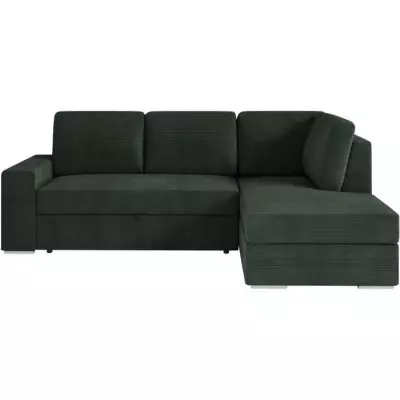Canapé d'angle convertible vert foncé en velours côtelé - L246 x P174 x H96cm