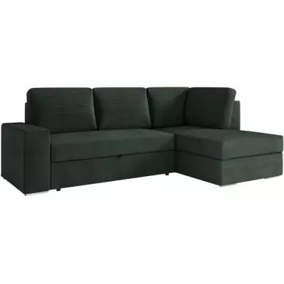 Canapé d'angle convertible vert foncé en velours côtelé - L246 x P174 x H96cm