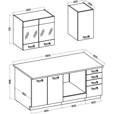 ATLAS Cuisine 5 éléments blanc - L180 cm ATLAS Cuisine 5 éléments blanc - L180 cm