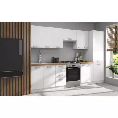 ATLAS Cuisine complète 8 éléments - Décor blanc - L300 x H52 x H82 cm