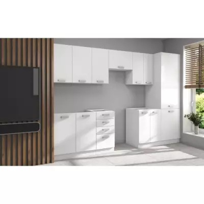 ATLAS Cuisine complète 8 éléments - Décor blanc - L300 x H52 x H82 cm