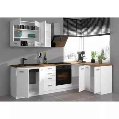 Cuisine complète d'angle ATLAS 8 éléments blanc - L270 cm