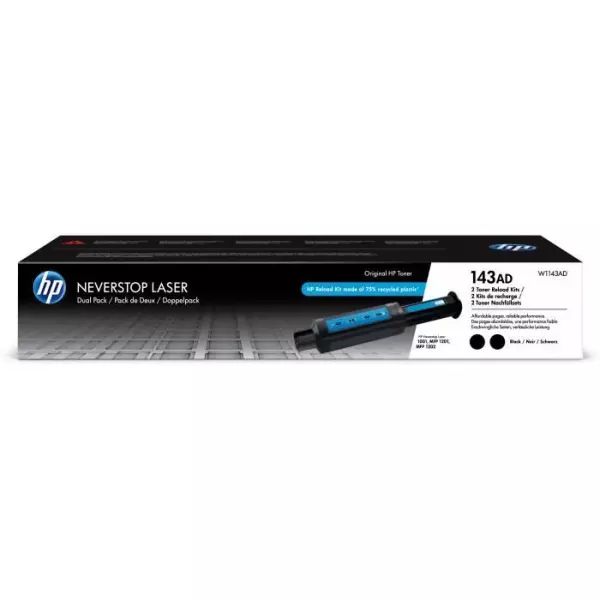 HP Kit de recharge de toner noir Neverstop authentique 143AD (double pack)