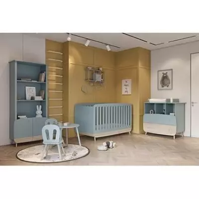 Bibliothèque Scandinave Bleu Orage & Bois Naturel - 77.4 x 36.6 x 177 cm
