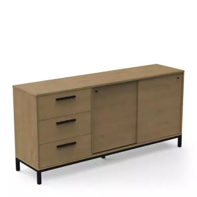 Enfilade 2 portes coulissantes CRAFT Chene Hamilton / Noir - 181 x 44,9 x 86 cm Enfilade 2 portes coulissantes CRAFT Chene Hamilton / Noir - 181 x 44,9 x 86 cm