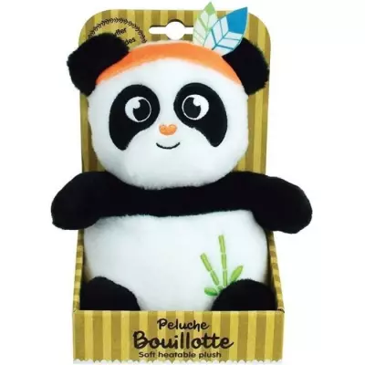 Peluche bouillotte INDIAN PANDA - JEMINI - H 21 cm - Blanc et noir - Bébé - Idéal pour réconforter votre bébé