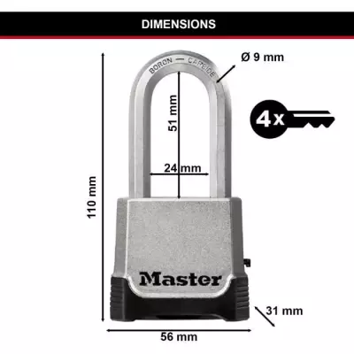 Cadenas Haute Sécurité - MASTER LOCK M176EURDLH - Zinc - Anse XL