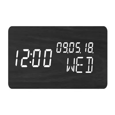 Réveil 4 en 1 EVOOM - Style Bois Noir - Horloge, Thermomètre, Calendrier